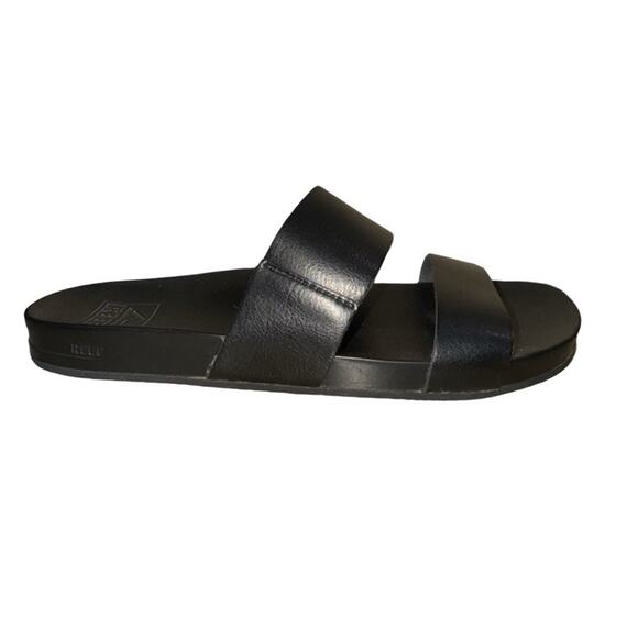 Reef Cushion Vista Vegan Leather Slide Sandal Black, Woman Size 8 - Picture 1 of 4